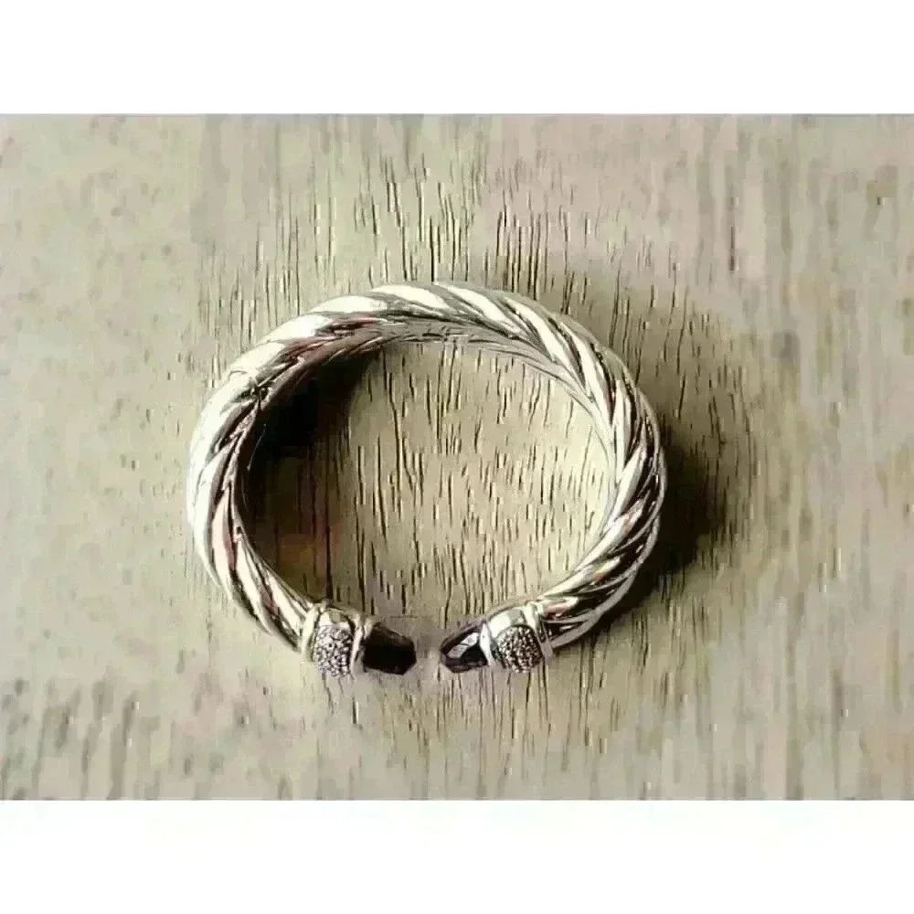 David Yurman 925 Sterling Silver Waverly 18mm Amethyst Hinged Cuff Bracelet - Picture 6 of 7